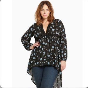 torrid black floral georgette and lace hi low top